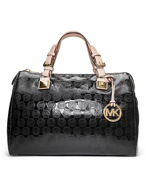 michael kors grayson medium satchel mirror metallic in black|Michael Kors leather satchel large.